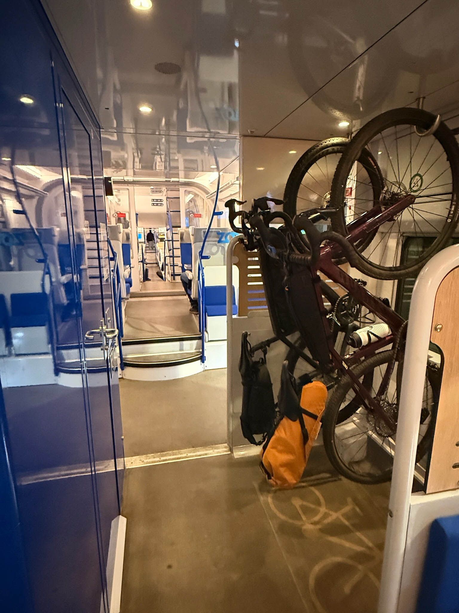 Dedicated bike storage on the train